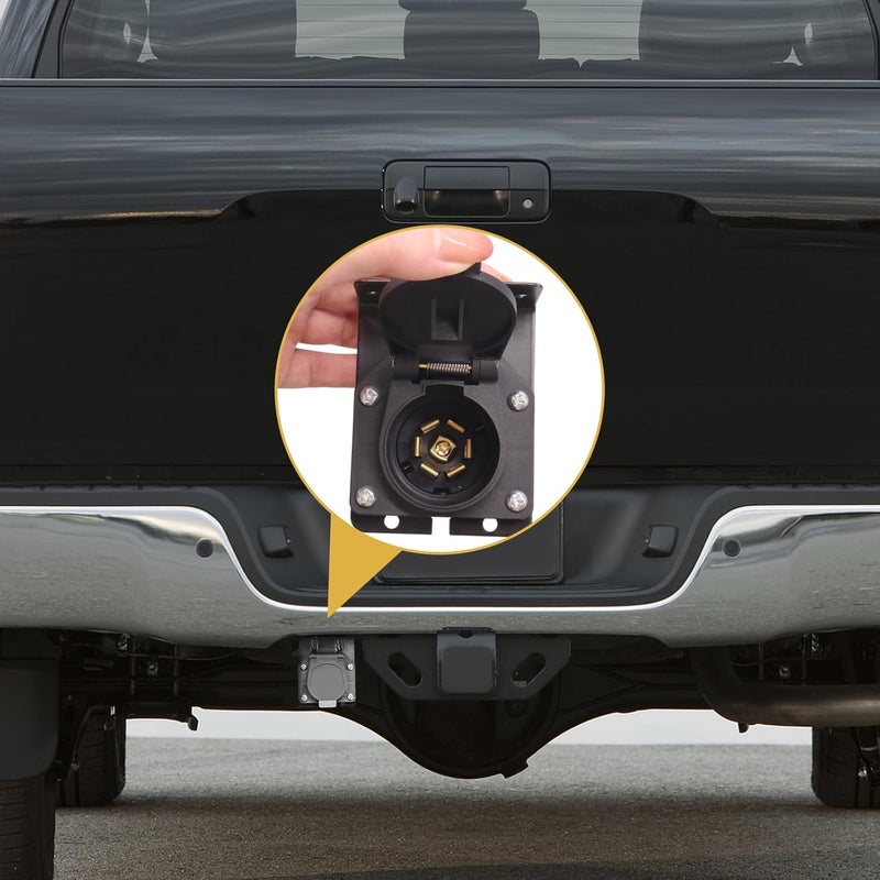 Seamaka 7 Pin Trailer Plug,7 Way Trailer Light Connector Socket,7 Prong Electrical Truck End Wiring Harness Vehicle Side,7 Pin Truck Plug Quick Converter with Mounting Bracket - Image 3